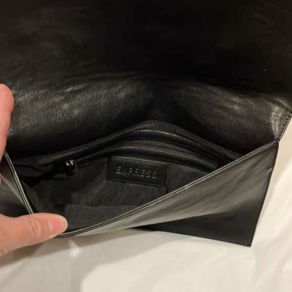 EUC Express black leather finish rhinestone fold over clutch - Picture 6 of 8